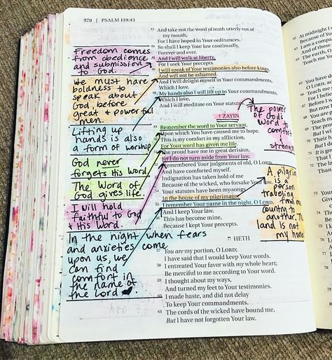 Still studying and reading #Psalm119 . There is so much good stuff in this chapter! So far I have learned that the Word of God... ♥️gives… Psalms 119, Praying Wife, God Speaks, God Bible, Prayer Time, Study Notebook, Bible Doodling, Bible Journal Notes, Bible Study Methods