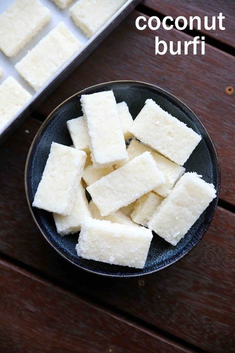 coconut burfi recipe | nariyal barfi | coconut barfi | thengai burfi Nariyal Barfi, Coconut Burfi Recipe, Coconut Barfi Recipe, Coconut Barfi, Raksha Bandan, Coconut Burfi, Burfi Recipe, Spicy Snacks Recipes, Indian Dessert