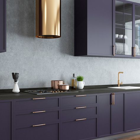 13 Stunning Dark Kitchen Cabinet Ideas | Family Handyman | The Family Handyman Purple Cabinets, Kitchen Credenza, Kitchen Cabinet Trends, Kitchen Cabinet Ideas, Purple Kitchen, Dark Kitchen, Bright Kitchens, Cabinet Ideas, Dark Kitchen Cabinets