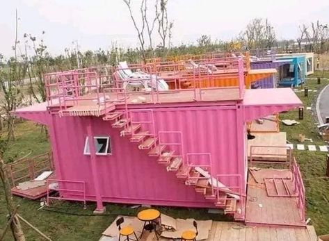 Pink Container, School Buildings, Cargo Container Homes, Container Restaurant, Container Cafe, Cafe Concept, Container Office, Farm Lifestyle, Casa Container