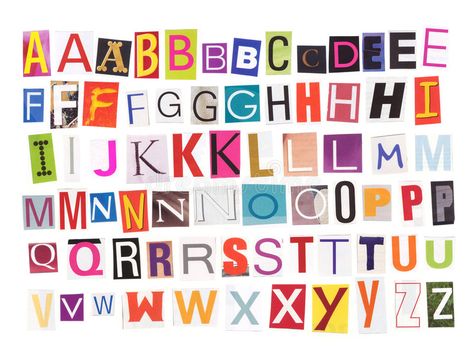 Alphabet - Magazine cutouts. Alphabet of uppercase letters compiled from colourful magazine cutouts. Isolated on white for easy mix and match with multiples of royalty free stock photo Magazine Cut Out Letters, Letters Aesthetic, Letras Cool, Magazine Cutouts, Newspaper Letters, Uppercase Magazine, Letter Collage, Scrapbook Letters, Cut Out Letters