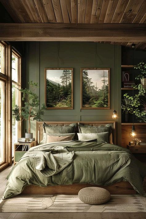 19 Best Earthy Modern Bedroom Ideas for a Cozy Retreat 5 Sage Ideas, Ethereal Bedroom, Sage Bedroom, Bedroom 2023, Flat Inspiration, Green Bedroom Design, Green Farmhouse, Green Bedroom Decor, Pottery Decor