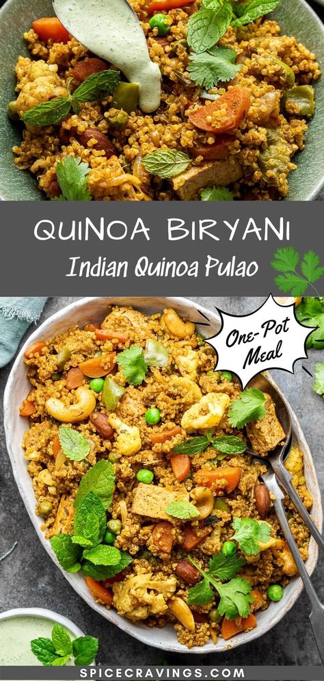 Enjoy Quinoa Biryani, a healthy one-pot meal in which quinoa and vegetables are cooked with fresh herbs and fragrant Indian spices in under 30 minutes. #quinoa #biryani #indianrecipes Quinoa Indian Recipes, Quinoa And Vegetables, Instant Pot Quinoa, Quinoa Recipes Easy, Cooking With Fresh Herbs, Healthy One Pot Meals, Quinoa Dishes, Paneer Dishes, Oatmeal Diet