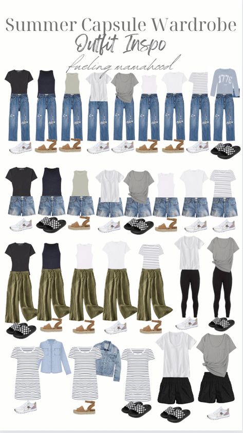 Womens Casual Capsule Wardrobe, 30 Day Capsule Wardrobe Summer, Casual Style Wardrobe, Spring Capsule Outfits 2023, Summertime Capsule Wardrobe, Mom Friendly Capsule Wardrobe, Summer Fashion 2024 Mom, Tropical Wardrobe Capsule, Time Capsule Travel Wardrobe