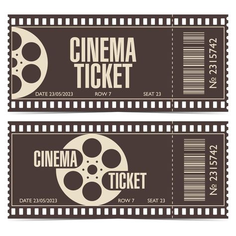 Cinema Ticket Aesthetic, Cinema Ticket Template, Film Strip Template, Cinema Collage, Movie Film Strip, Movie Ticket Template, Ticket Cinema, Movie Ticket Stubs, Beige Illustration