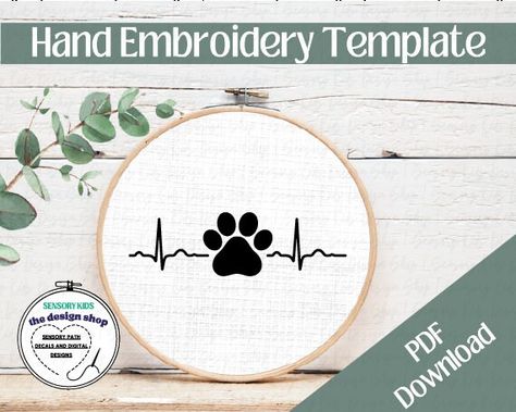 Paw Print Embroidery, Pet Embroidery, Embroidery Dog, Dog Embroidery, Basic Embroidery, Print Embroidery, Embroidery Template, Types Of Stitches, Digital Patterns