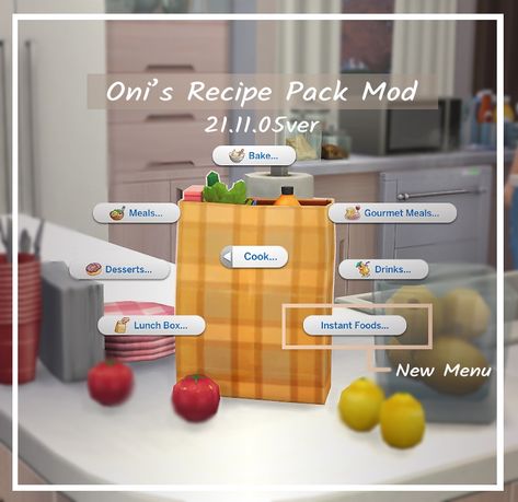 Sims 4 Oni's Recipe Pack, Korean Food Sims 4, Oni's Recipe Sims 4, Sims 4 Custom Food Recipes, Sims4 Custom Content, Sims 4 Free Mods, Cc Mods, Instant Rice, Instant Recipes