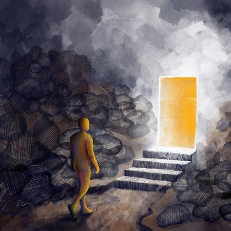 „Self-discovery“ [digital illustrations] 3/3 This series of illustrations shows a journey of self-discovery. The main character travels through an abstract world full of symbols like stones and stairs, representing life’s different phases and challenges. The use of color is really important for these paintings. In some scenes, the yellow figure is dull, with muted shades in different colors to showcase that the figure doesn’t know who it is still. But as the character gets closer to find... Color Switch, Shades Of Gray, Digital Illustrations, Illustration Artwork, Main Character, Self Discovery, Main Characters, The Journey, Digital Illustration