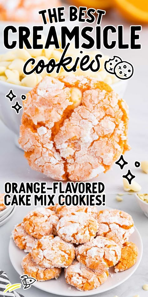 Our creamsicle cookies take that nostalgic ice cream flavor and creates a delightfully chewy cookie. Creamsicle Cookie Recipe, Nostalgic Ice Cream, Orange Creamsicle Cookies, Orange Flavoured Cake, Creamsicle Cookies, Cool Whip Cookies, Cake Mix Cookie, Ice Cream Flavor, Orange Cookies