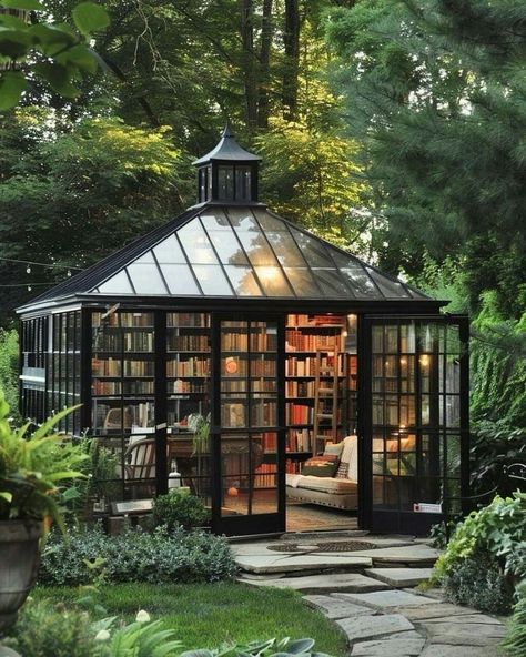 Backyard Man Cave Sheds, Man Cave Shed Ideas, Backyard Man Cave, Greenhouse Library, Garden Office Shed, Man Cave Shed, Outdoor Greenhouse, Shed Ideas, Pallet House