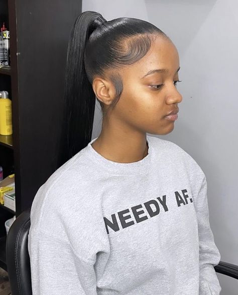 Ponytail Hairstyles For Black Women Straight Hair, Straight Sleek Ponytail, High Straight Ponytail Hairstyles, No Part Slick Back Ponytail, High Ponytail With Edges, Straight Ponytail Hairstyles For Black Women, Straight Back Ponytail Black Women, High Ponytail Straight Hair, Straight Weave Ponytail