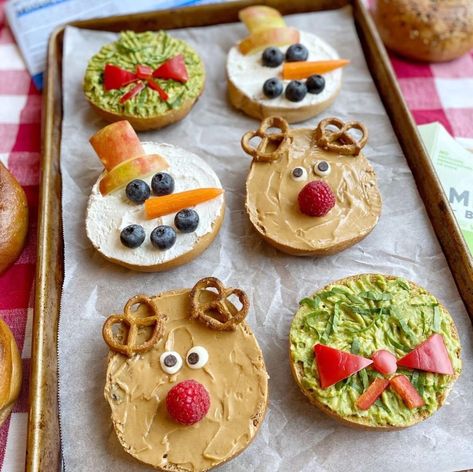 Christmas Lunch Box Ideas, Bagel Ideas, Food Art For Kids, Healthy Christmas, Christmas Lunch, Holiday Breakfast, Easy Food Art, Christmas Brunch, Healthy Holidays