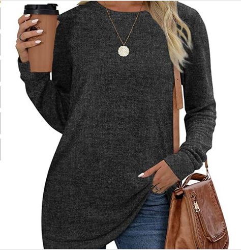 Plain Fashion, Tunic Tops For Leggings, Slouchy Shirt, Fall Pullover, Sweatshirts For Women, Tunic Sweatshirt, Womens Crewneck, Women Tunic Tops, Trendy Tops