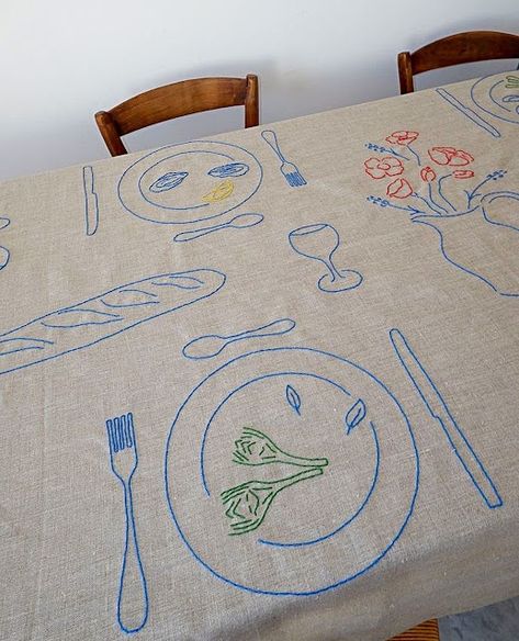 Sleeps Till Christmas, Embroidered Tablecloth, Embroidery On Clothes, 자수 디자인, Diy Embroidery, The Table, Textile Art, Natural Cotton, Embroidery Patterns