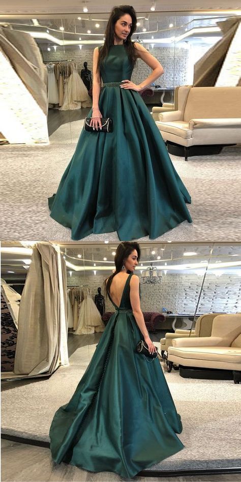 973a5f0ccbc4ee3524ccf035d35b284bdesc47430286ri Dark Green Prom Dress, Dark Green Prom Dresses, Backless Evening Dress, Prom Dresses 2019, Satin Evening Dresses, Beaded Prom Dress, Backless Prom Dresses, A Line Prom Dresses, Green Prom Dress