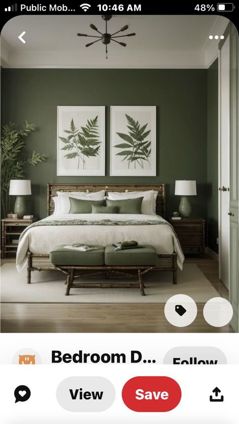 Green Room Ideas Bedroom, Green Bedroom Walls, Natural Bedroom Decor, Green Bedroom Decor, Natural Bedroom, Sage Green Bedroom, Green Oasis, Green Walls, Bamboo Furniture