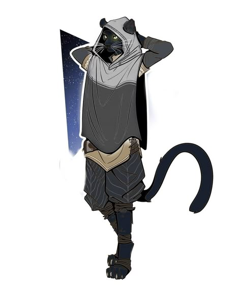 Tabaxi Arcane Trickster, Panther Tabaxi, Tabaxi Character Design, Black Tabaxi, Tabaxi Artificer, Dnd Catfolk, Khajiit Art, Tabaxi Sorcerer, Tabaxi Druid