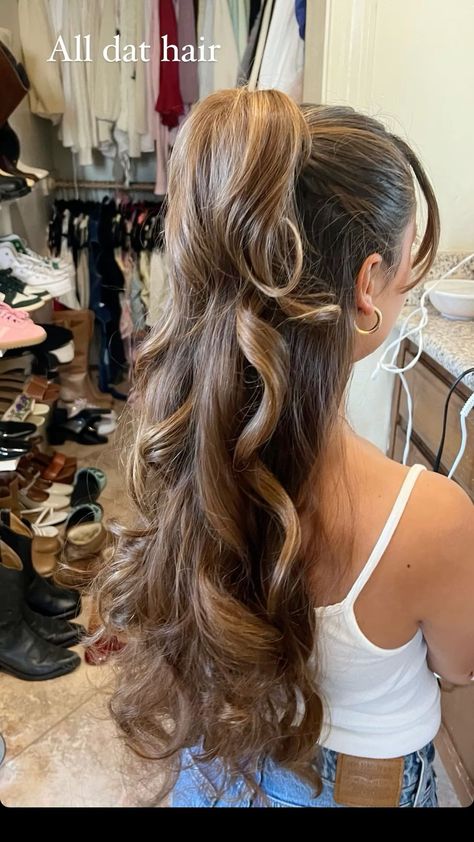 Ready to switch up your look? 💇‍♀️ Check out these trendy hairstyles that are taking over Pinterest! From sleek bobs to messy buns, there's something for everyone. 💁‍♀️ #hairstyle #hairinspo #trendyhair #hairgoals #pinterest #newlook #hairtrends #hairideas #hairlove #hairtransformation" Hoco Hairstyles For Strapless Dress, Half Up Ball Hairstyles, Curled Hairstyles For Hoco, Hairstyles With Long Dresses, Hairstyles For Layered Hair Updo, Messy Blowout, Hairstyles For Strapless Dresses, Perfect Blonde Hair, Hair Inspiration Long