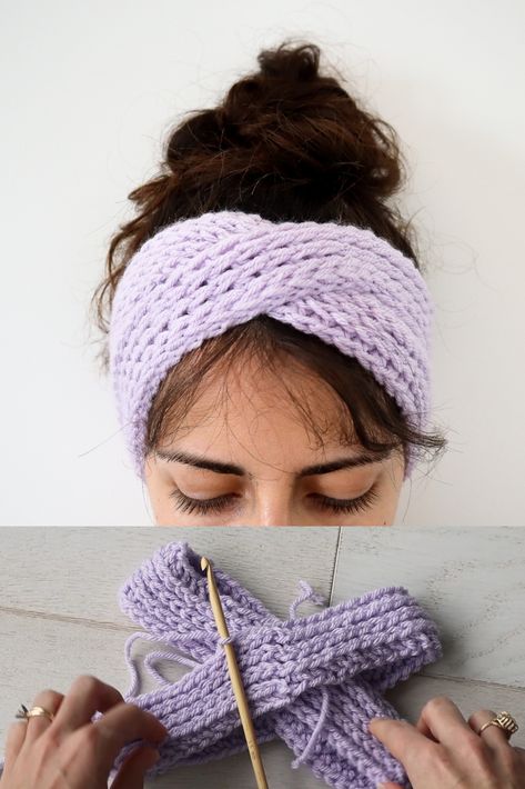 That's right, it's crochet! This crochet ear warmer pattern perfectly mimics the knit stitch. Video tutorial included! Headband Pattern Crochet, Crochet Headwear, Ear Warmer Pattern, Crochet Ear Warmer Pattern, Crochet Turban, Stitch Ears, Crochet Hairband, Twisted Turban Headband, Crochet Snowman