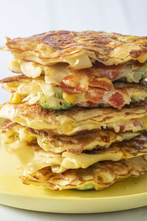 Noodle Pancakes | Weelicious Noodle Pancakes, Leftover Noodles, Flap Jacks, Recipes Pancakes, Baby & Toddler Food, No Egg Pancakes, Pesto Chicken Pasta, Pancakes Easy, Toddler Food