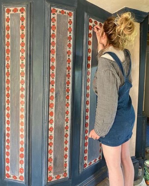 Hand Painted Doors, Painted Wall Borders, Painted Wood Paneling, Tess Newall, English Cottage Interiors, Armoire Makeover, Door Painting, Painted Door, Nursery Room Design