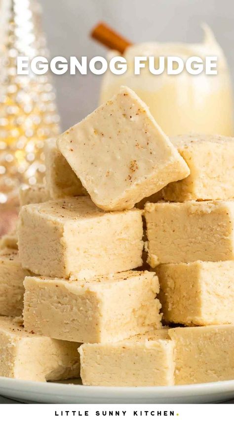 Cranberry Pistachio Fudge, Fantasy Fudge Recipe, Oatmeal Fudge Bars, Cake Batter Fudge, Coffee Fudge, Eggnog Dessert, Gingerbread Dessert, Eggnog Fudge, Creamy Eggnog