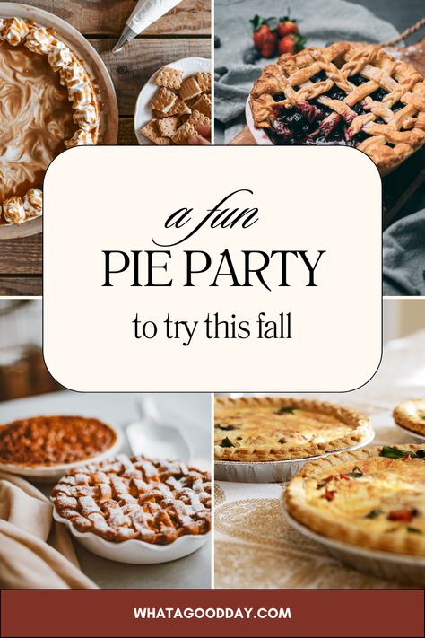 Gather your friends for a fun Pies on the Porch party! What better way to add joy to your day than eating pie? Pie Centerpiece Wedding, Pie Exchange Party, Pie Making Party, Friendsgiving Pie Party, Pie Table Display, Pie Ideas Creative, Pie Eating Contest Ideas, Pie Night Party, Pie Auction Ideas