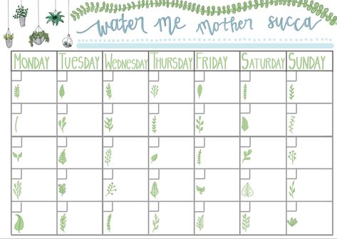 Plant Water Tracker, Green Succulents, Black Thumb, Plant Watering, Water Tracker, Diy Calendar, Aesthetic Green, Task List, Water Me