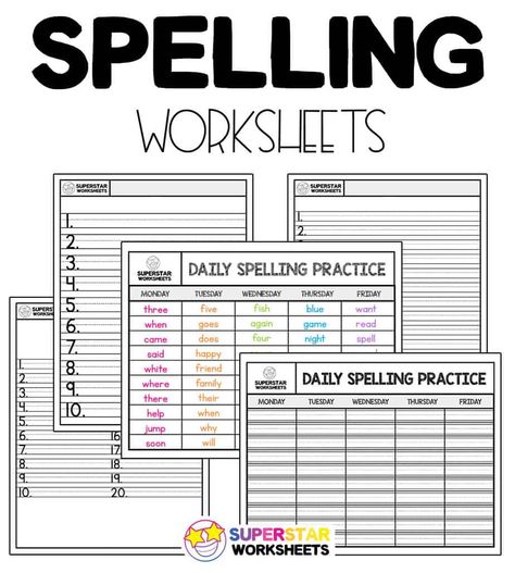 These free printables spelling worksheets are great for any spelling list. Use our universal blank worksheets for daily spelling practice, pretests, tests, and more!  Great for list sizes 10-20 words. Spelling List Template, Reading Lab, Spelling Practice Worksheets, Spelling Test Template, Spelling Word Activities, Kindergarten Spelling, Spelling Word Practice, Spelling Homework, Spelling List