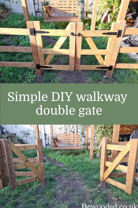 This simple but effective double gate is just perfect for small walkways in your garden. Small Garden Gate Ideas, Small Garden Gates, Diy Walkway, Double Gates, Diy Gate, Building A Gate, Wooden Fence Gate, Metal Garden Gates, Garden Gate Design