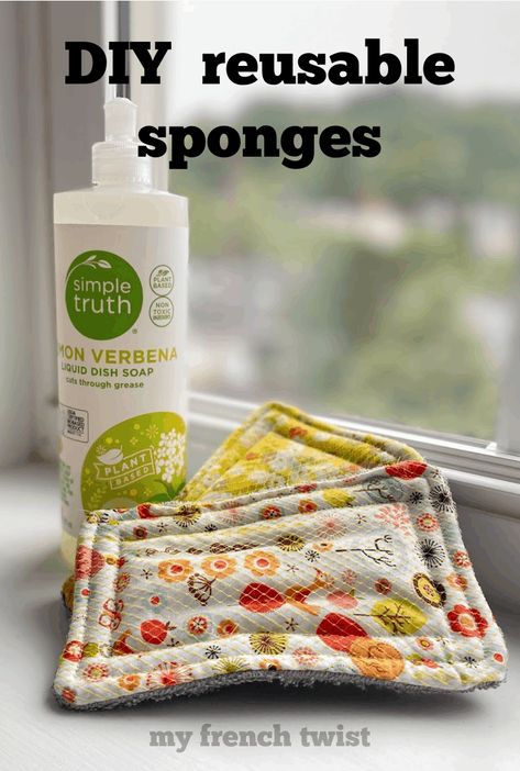 diy reusable sponges - My French Twist Diy Reusable Products, Diy Reuseable Kitchen Sponge, Reusable Household Items Diy, Reusable Home Products, Diy Dish Sponge, Wrap N Zap Projects, Diy Dish Scrubbies Sew, Homemade Sponges, Diy Kitchen Gifts