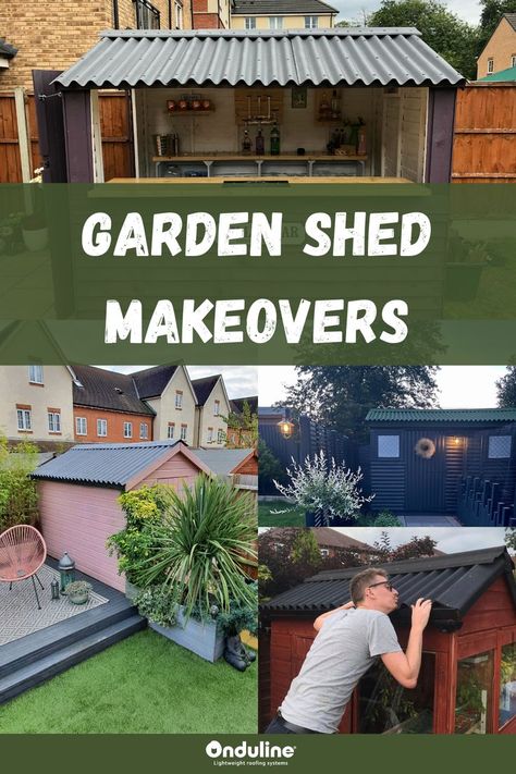 Give your shed a makeover this summer with these easy DIY friendly ideas! #gardenshed #mancave #sheshed #sheddiy #gardendiy Exterior Shed Makeover, Old Shed Renovation, Outdoor Shed Paint Ideas, Shed Landscaping Ideas Easy Diy, Painted Sheds Ideas Backyards, Brick Shed Makeover, Painting A Shed Ideas, Storage Shed Paint Ideas, Homemade Shed Ideas