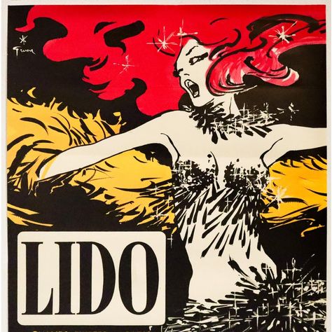 Date: 1960s Size:  15.5 x 23 Artist: Gruau, Rene  About The Poster: Rene Gruau (Italian) 1909-2004 - With his stunning, passionate, figures, his arresting use of color and dramatic, explosive element of line, Rene Gruau developed his distinctive “New Look” in the 1940s which greatly impacted haute couture, theatre, art, and commercial design. He worked for magazines like Harper's Bazaar and Vogue in the US, Femina, Marie Claire, L'Officiel, L'Album du Figaro and other well known publication in F 1920s Film Posters, Vintage French Advertisements, Vintage Illustration Poster, Vintage Cafe Poster, Vintage French Aesthetic, Element Of Line, Vintage Design Poster, 1960s Posters, Theatre Art