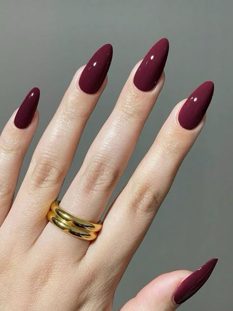 #nails Simple Nails Burgundy, Almond Fall Nails 2024, Autumn Color Nails, Fall Red Nail Colors, Cranberry Nails, Berry Nails, Dark Red Maroon, Simple Fall Nails, Hello Nails