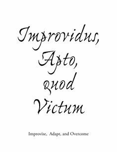 Improvidus, Apto, Quod Victum - Improvise, Adapt, And Overcome. Latin Inspired Tattoos, Latin Word Tattoos, Latin Quotes About Life, Famous Latin Quotes, Ribs Quotes, Latin Quote Tattoos, Rib Tattoo Quotes, Latin Tattoo, Citation Force