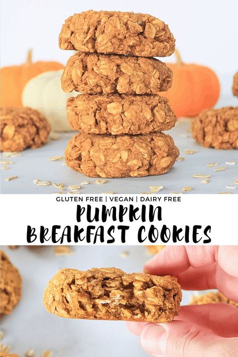 Gluten Free Pumpkin Breakfast Bars, Pumpkin Oatmeal Breakfast Cookies, Easy Breakfast Cookies, Healthy Pumpkin Breakfast, Vegan Breakfast Cookies, Pumpkin Breakfast Cookies, Pumpkin Oats, Pumpkin Breakfast, Dairy Free Pumpkin