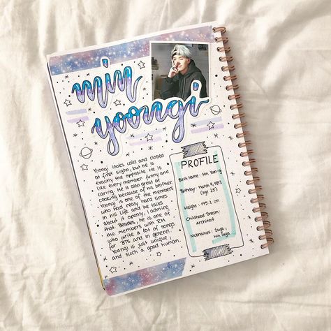 Little Spread to Yoongi, hope you like it🥰🌈💜✨ • • • • • • • • • • #kpop #journal #sugaspread #sugaspread #suga #btssuga #minyoongi… Bts Diary, Kpop Journaling, Bts Journal, Bullet Journal Cover Ideas, Bullet Journal Notes, Kpop Journal, Bullet Journal Mood, Bullet Journal Aesthetic, Bullet Journal Diy