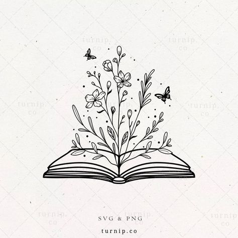 Clip Art Book, Book With Flowers, Flowers Svg, Open Book, Art Book, Png Clipart, Butterflies, Clip Art, Tattoos