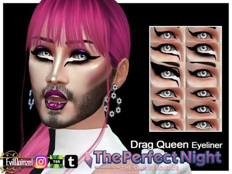 Hair Sims 4 Cc, Sims 4 Cc Goth, Frosted Lipstick, Drag Make-up, Drag Queen Makeup, Makeup Cc, Sims 4 Cc Makeup, Queen Makeup, Best Eyeliner