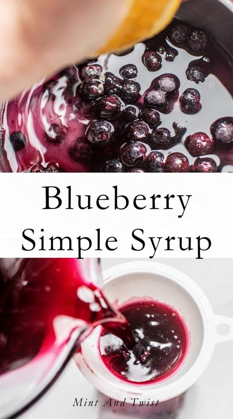 This homemade blueberry syrup is sweet and delicately flavored. It is a great way to elevate your blueberry cocktails and mocktails to the next level. This simple syrup recipe can be made using frozen or fresh blueberries. Blueberry Syrup With Honey, Blueberry Wine Recipe Homemade, Blueberry Simple Syrup Recipe, Blueberry Mocktail Recipes, Blueberry Simple Syrup Cocktails, Blueberry Cocktails, Syrup For Cocktails, Blueberry Syrup Recipe, Fresh Blueberry Recipes