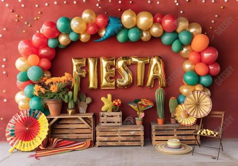 Mexican Fiesta Party Balloon Garland Backdrop - Gatsby Backdrop Fiesta Engagement Party Decorations, Mexican Party Backdrop, Classy Fiesta Theme Party, Mexican Fiesta Party Ideas, Charro Party Ideas, Mexican Party Decor, Fiesta Theme Party Decorations, Appreciation Themes, Balloon Garland Backdrop