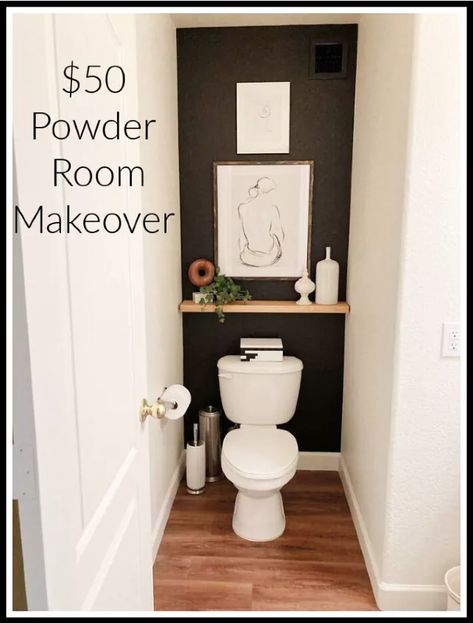 Small Half Bath Wall Art, Toilet Room Art Ideas, Half Bathroom Ideas Classic, White Powder Room, Guest Bathroom Makeover, Powder Room Bathroom, Tiny Powder Rooms, Tablescapes Autumn, Modern Towel Bars