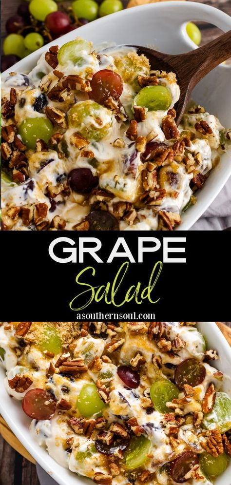 Easy Grape Salad Easy Grape Salad, Salad Board, Soul Recipes, Grape Salad Recipe, Simple Salads, A Southern Soul, Fresh Recipe, Unique Recipe, Grape Salad