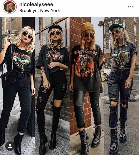 Nicole Alyse, Rock Chick Style, Camisa Rock, Look Festival, Look Rock, Rock Outfits, Black Outfits, Neue Outfits, Black Baby