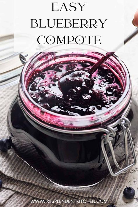 This easy Blueberry Compote with ginger and nutmeg is easy to make and is delicious on pancakes, French toast, waffles, ice cream, yogurt, parfaits, and more. Ready to enjoy in less than 30 minutes! Desserts Pancakes, Blueberry Compote Recipe, Waffles Ice Cream, Blueberry Sauce Recipe, Fruit Sauces, Fruit Topping, Blueberry Jelly, French Toast Waffles, Ice Cream Yogurt