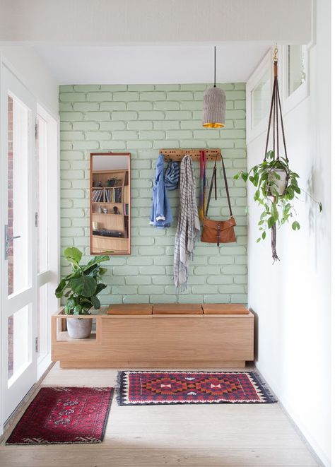 Boho Scandinavian Kitchen, Painted Brick Interior, Brick Wall Ideas, Painted Brick Wall, Brick Wall Decor, Painted Brick Walls, Interior Brick, Brick Interior Wall, Clifton Hill