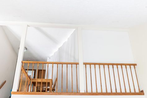 Converting the Loft into a Bedroom {A Cheap, Versatile Solution} - Honing A Healthy Home Small Loft Ideas Upstairs, Small Loft Ideas, Loft Ideas Upstairs, Half Wall Ideas, Loft Railing, Studio Layout, Open Loft, Faux Walls, Extra Bedroom