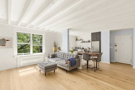 Beams Ceiling, Painted Beams, Knock Down Wall, Beams Living Room, Apartment Renovation, Exposed Beams, Ceiling Beams, Living Room Paint, Chic Home