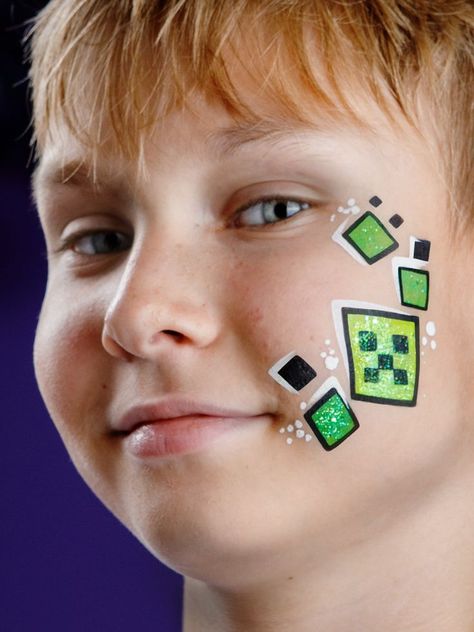 Face Painting Halloween Kids, Minecraft Face, Easy Face Painting Designs, Festival Face Paint, Face Painting For Boys, Adult Face Painting, Fair Face, Cheek Art, Skin Paint