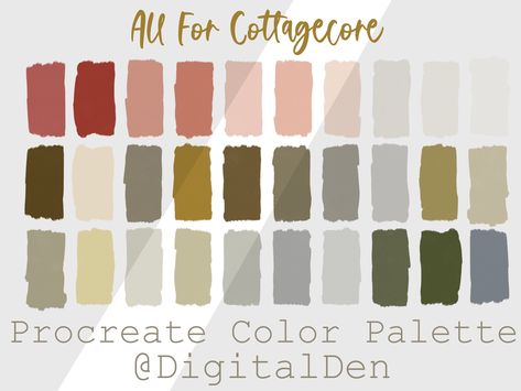 Pro Create Color Palette, Cottagecore Palette Color, Color Palette Cottagecore, Cottagecore Colour Palette, Cottagecore Paint Colors, Farm Color Palette, Cottagecore Palette, Cottagecore Colors, Cottage Core Color Palette